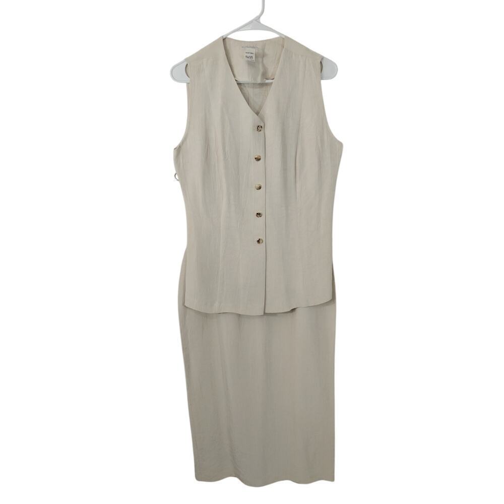 DESIGN TODAYS! RICH CREAM CRINKLE FINISH 3PC VEST, SKIRT & JACKET SUIT SET! SZ M - Picture 6 of 16